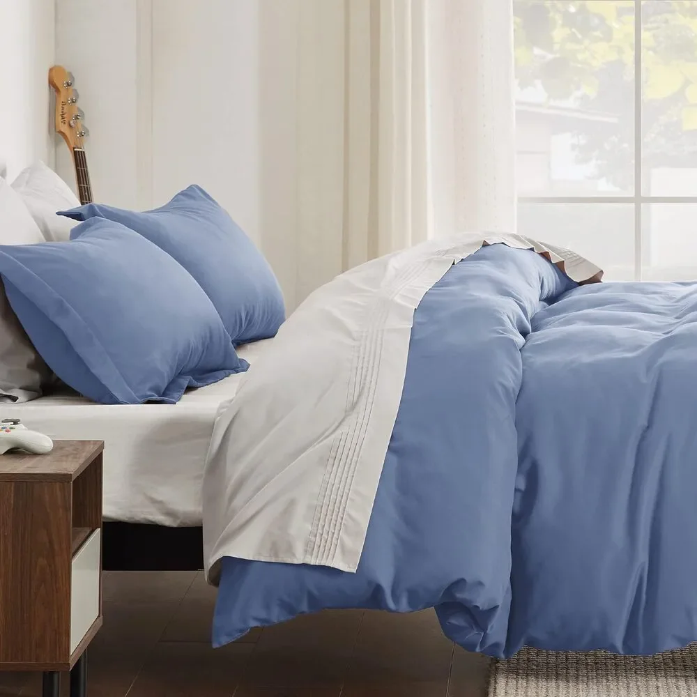 New Bedsure Slate Blue Queen Size Duvet Cover & 2 Pillow Shams 90